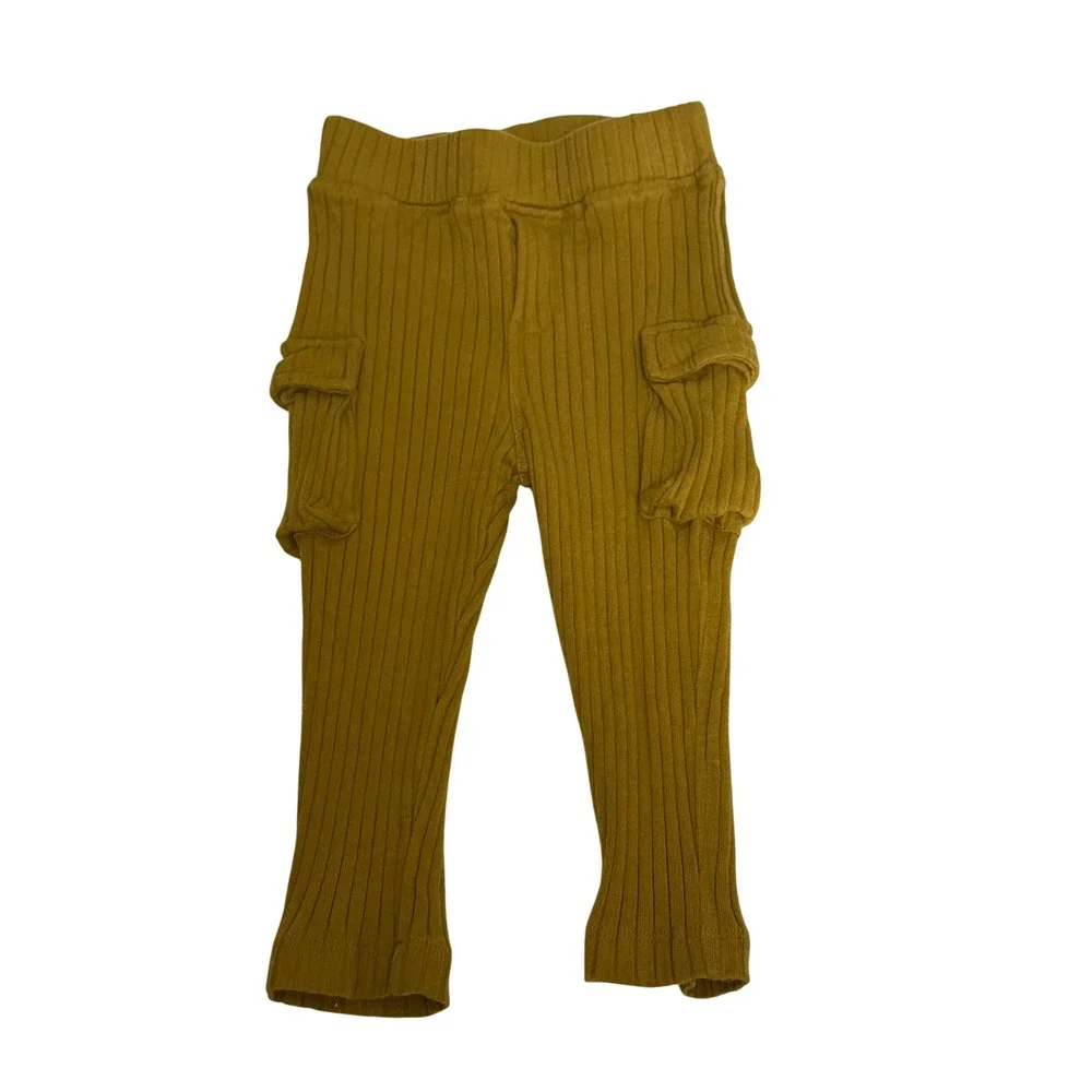 Kate Quinn Organic Cotton Bodysuit & Ribbed Cargo Pants Set 12-18M Mustard Blue